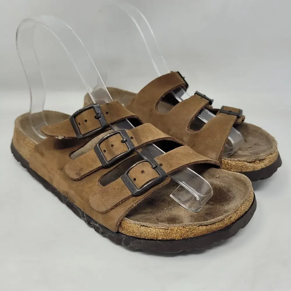 Birkenstock Betula Sandals Womens EU7 US6.5 Brown Nubuck Triple Straps Buckles